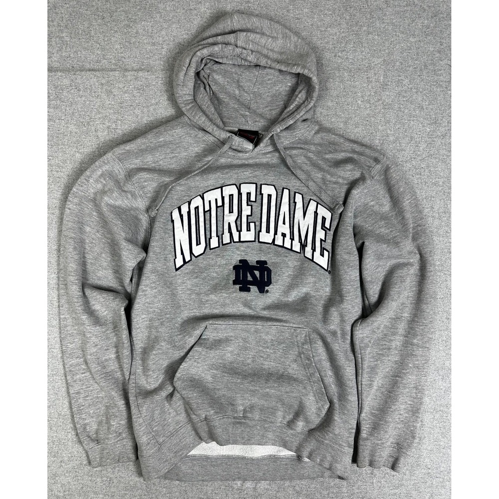 VTG Notre Dame Fighting Irish Hoodie Mens Large Gray Collegiate Applique